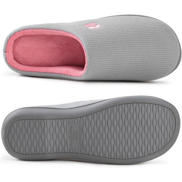 Women's Light Grey/Pink  Two-Tone Memory Foam Slipper  Indoor House Shoes - Picture 2 of 6